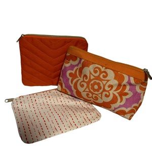 3 Cosmetic Organizer Travel Bags Zips closed orange